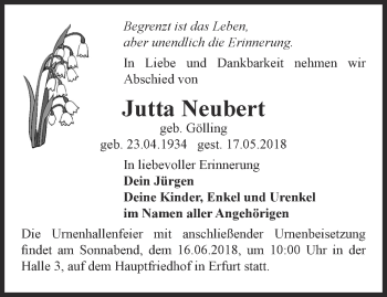 Traueranzeige von Jutta Neubert