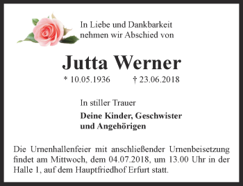 Traueranzeige von Jutta Werner
