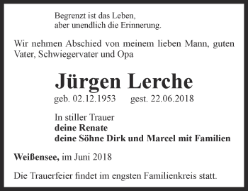 Traueranzeige von Jürgen Lerche von Thüringer Allgemeine