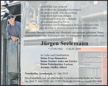 Traueranzeige von Jürgen Seelemann