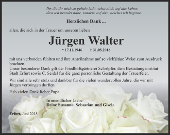 Traueranzeige von Jürgen Walter von Thüringer Allgemeine, Thüringische Landeszeitung