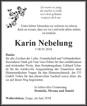 Traueranzeige von Karin Nebelung von Thüringer Allgemeine