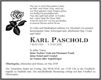 Traueranzeige von Karl Paschold