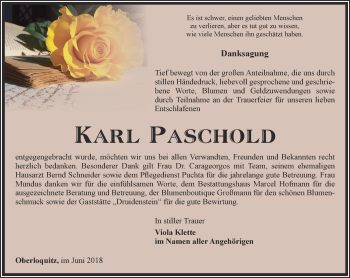 Traueranzeige von Karl Paschold