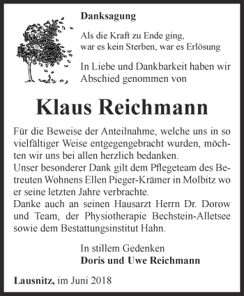 Traueranzeige von Klaus Reichmann