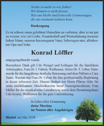 Traueranzeige von Konrad Löffler von Thüringer Allgemeine