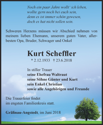 Traueranzeige von Kurt Scheffler von Thüringer Allgemeine