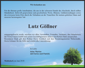 Traueranzeige von Lutz Göllner von Ostthüringer Zeitung