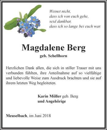 Traueranzeige von Magdalene Berg von Ostthüringer Zeitung