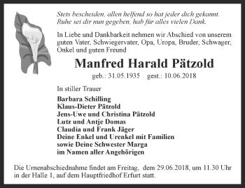 Traueranzeige von Manfred Harald Pätzold
