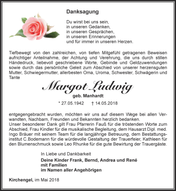 Traueranzeige von Margot Ludwig von Thüringer Allgemeine