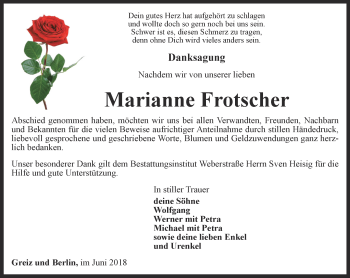 Traueranzeige von Marianne Frotscher