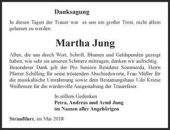 Traueranzeige von Martha Jung von Thüringer Allgemeine