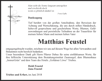 Traueranzeige von Matthias Feustel von Ostthüringer Zeitung