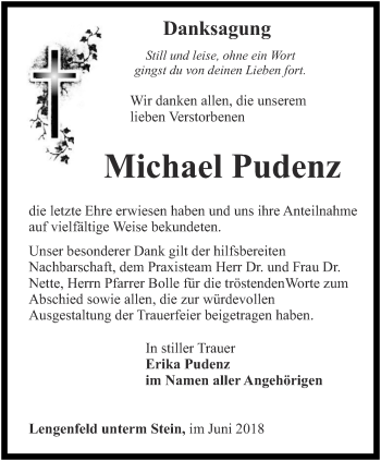 Traueranzeige von Michael Pudenz von Thüringer Allgemeine, Thüringische Landeszeitung