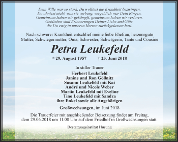 Traueranzeige von Petra Leukefeld von Thüringer Allgemeine