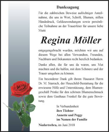 Traueranzeige von Regina Möller von Thüringer Allgemeine, Thüringische Landeszeitung