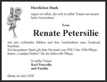 Traueranzeige von Renate Petersilie von Ostthüringer Zeitung