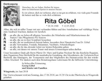 Traueranzeige von Rita Göbel von Thüringer Allgemeine