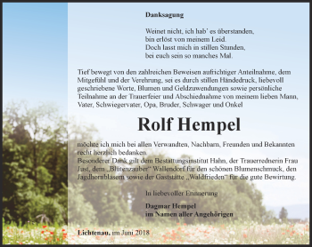 Traueranzeige von Rolf Hempel