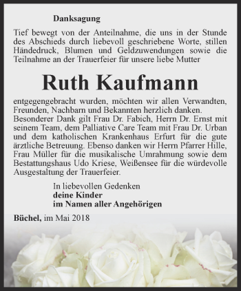 Traueranzeige von Ruth Kaufmann von Thüringer Allgemeine