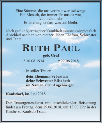 Traueranzeige von Ruth Paul