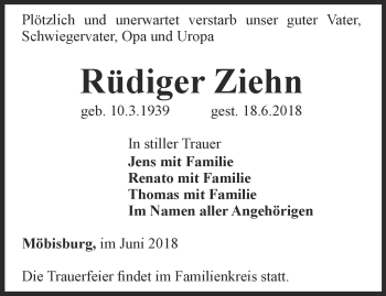 Traueranzeige von Rüdiger Ziehn von Thüringer Allgemeine, Thüringische Landeszeitung