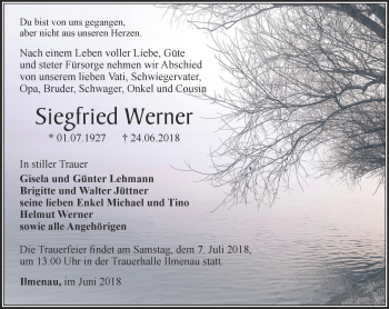 Traueranzeige von Siegfried Werner von Thüringer Allgemeine