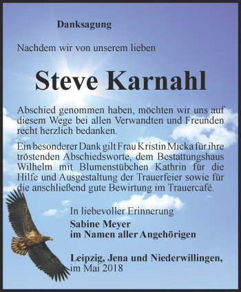 Traueranzeige von Steve Karnahl von Thüringer Allgemeine