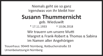 Traueranzeige von Susann Thummernicht von Ostthüringer Zeitung