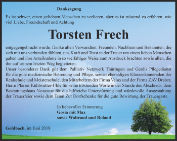 Traueranzeige von Torsten Frech von Ostthüringer Zeitung, Thüringische Landeszeitung