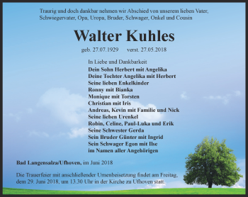 Traueranzeige von Walter Kuhles von Thüringer Allgemeine, Thüringische Landeszeitung