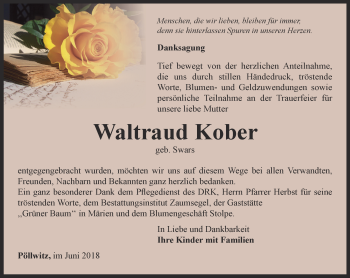 Traueranzeige von Waltraud Kober von Ostthüringer Zeitung