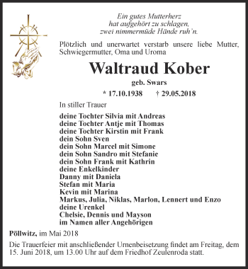 Traueranzeige von Waltraud Kober von Ostthüringer Zeitung