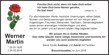 Traueranzeige von Werner Martin von Ostthüringer Zeitung