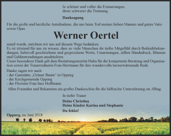 Traueranzeige von Werner Oertel