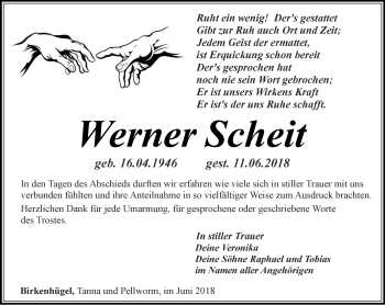 Traueranzeige von Werner Scheit von Ostthüringer Zeitung