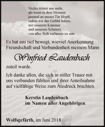 Traueranzeige von Winfried Laudenbach von Ostthüringer Zeitung