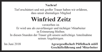 Traueranzeige von Winfried Zeitz von Thüringer Allgemeine