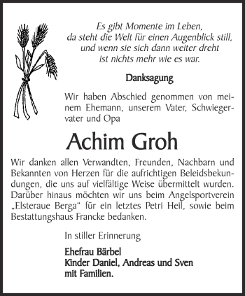 Traueranzeige von Achim Groh