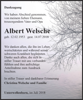 Traueranzeige von Albert Welsche