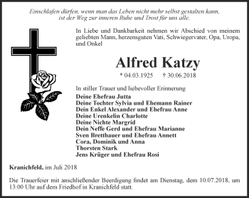 Traueranzeige von Alfred Katzy von Thüringer Allgemeine, Thüringische Landeszeitung