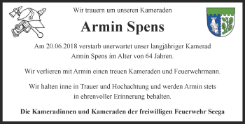 Traueranzeige von Armin Spens von Thüringer Allgemeine