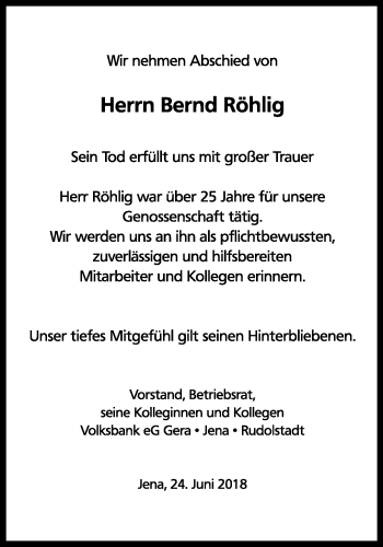 Traueranzeige von Bernd Röhlig