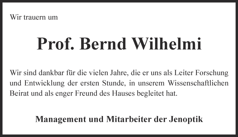  Traueranzeige für Bernd Wilhelmi vom 17.07.2018 aus Ostthüringer Zeitung, Thüringische Landeszeitung