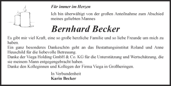 Traueranzeige von Bernhard Becker von Thüringer Allgemeine, Thüringische Landeszeitung