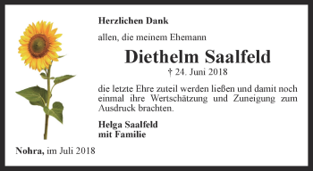 Traueranzeige von Diethelm Saalfeld von Thüringer Allgemeine, Thüringische Landeszeitung