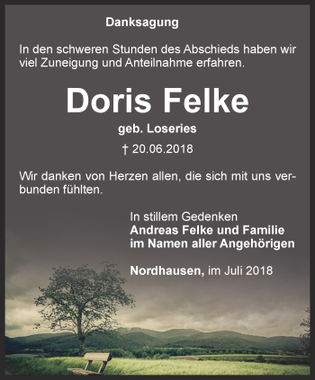 Traueranzeige von Doris Felke von Thüringer Allgemeine