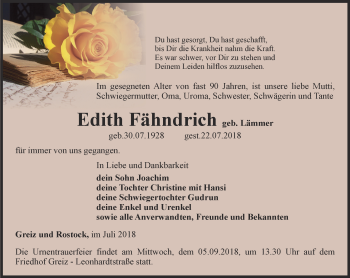 Traueranzeige von Edith Fähndrich