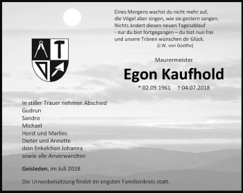 Traueranzeige von Egon Kaufhold von Thüringer Allgemeine